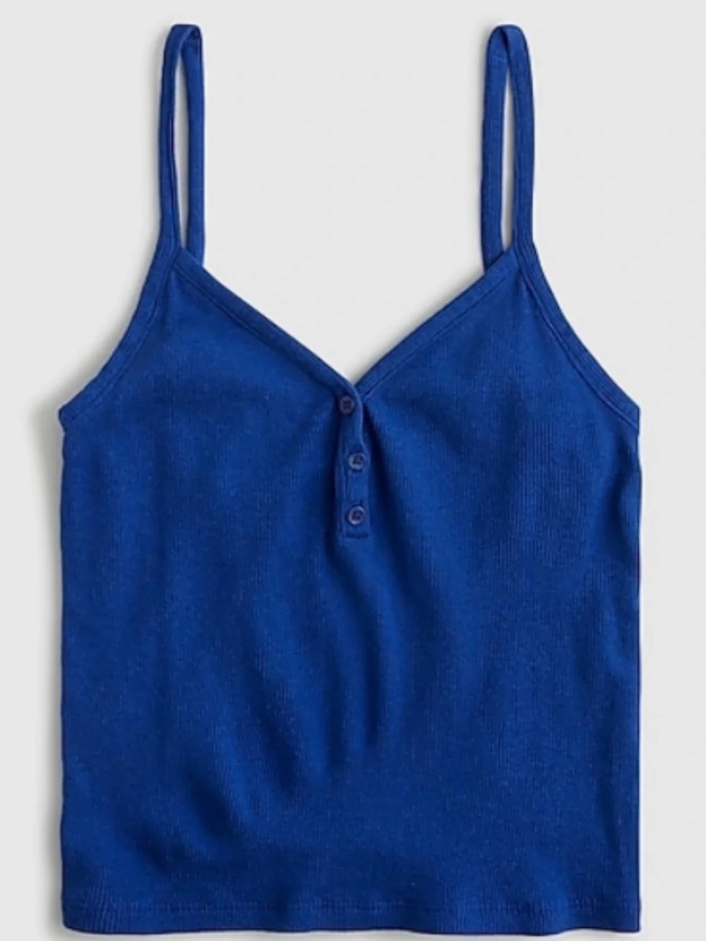 J.Crew Women's Blue V-Neck Ribbed Henley Tank Top with Button Trim